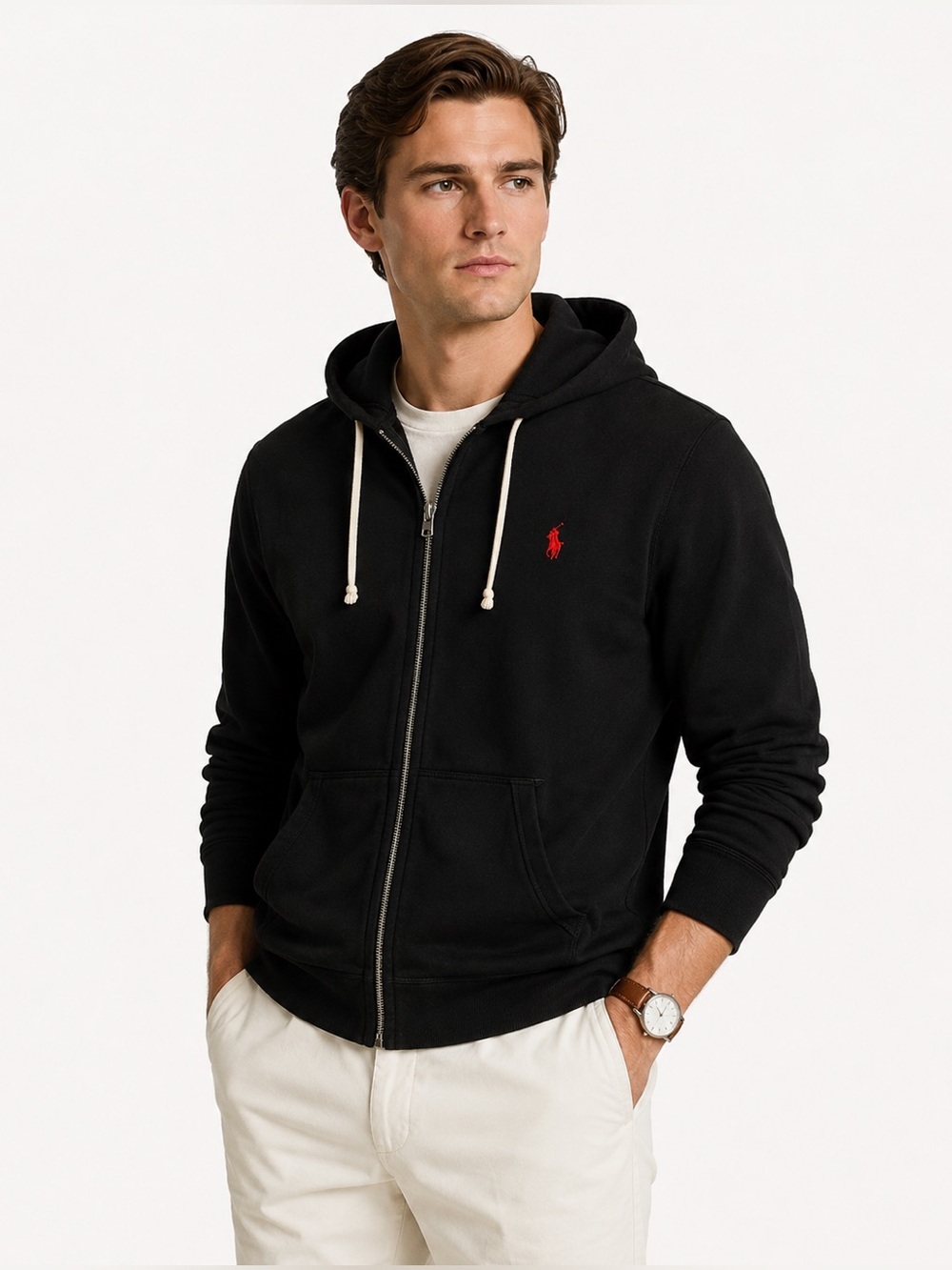 Polo Ralph Lauren Lightweight Fleece Full Zip Hoodie Jacket Black Size Large